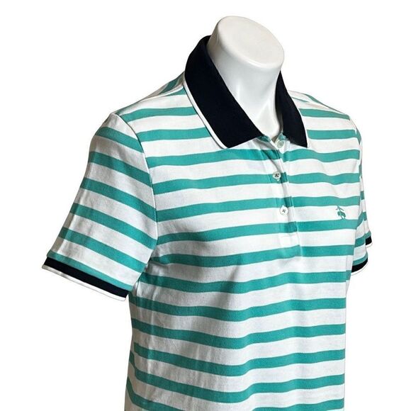 Brooks Brothers teal and white striped short sleeve polo shirt size L - Picture 4 of 16